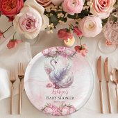 美しいスワンピンクフローラガールベビーシャワー ペーパープレート