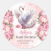 美しいスワンピンクフローラガールベビーシャワー ラウンドシール (正面)