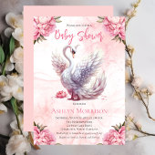 美しいスワンピンクフローラガールベビーシャワー 招待状