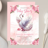 美しいスワンピンクフローラガールベビーシャワー 招待状