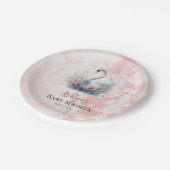 美しいスワンピンクフローラダマスクガールベビーシャワー ペーパープレート (アングル)