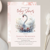 美しいスワンピンクフローラダマスクガールベビーシャワー 招待状
