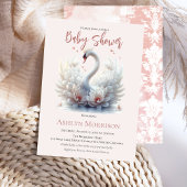 美しいスワンピンクフローラダマスクガールベビーシャワー 招待状