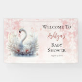 美しいスワンピンクフローラダマスクガールベビーシャワー 横断幕 (横)
