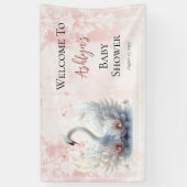 美しいスワンピンクフローラダマスクガールベビーシャワー 横断幕 (縦)