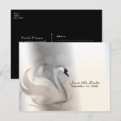 美しいスワン シルバー エレガント シック セーブ・ザ・デート 案内ポストカード (正面/裏面)