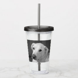 美しいスープに浸かる犬の白黒写真|過去記事 アクリルタンブラー
