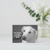 美しいスープに浸かる犬の白黒写真|過去記事 名刺 (スタンド正面)