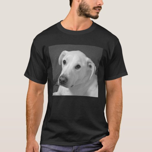 美しいスープに浸かる犬の白黒写真|過去記事 Tシャツ (正面)