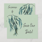 美しいセイジグリーンの柳の枝のボタニカルウェディング セーブザデート (正面/裏面)