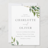 美しいセイジグリーンの葉のモダンウェディング 招待状 (正面)