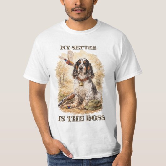 美しいセッターとキジの絵 Tシャツ (正面)