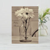 美しいセピア色のメーソンジャー及びデイジーのベビーシャワー 招待状 (スタンド正面)