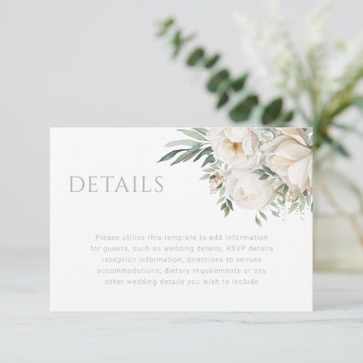 美しいセージの葉と白結婚花の詳細 エンクロージャーカード (スタンド正面)