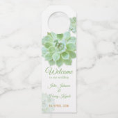 美しいセージ多肉植物のウェディング ボトルネックタグ (正面)