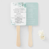 美しいセージ緑のフローラ結婚式 プログラム ハンドファン (正面&裏面)