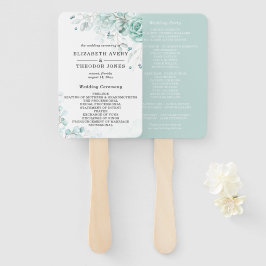 美しいセージ緑のフローラ結婚式 プログラム ハンドファン