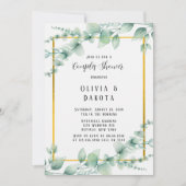 美しいセージ緑の緑の金ゴールドカップルのシャワー 招待状 (正面)