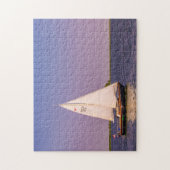 美しいセーリングボートの日没、オランダ ジグソーパズル (縦)