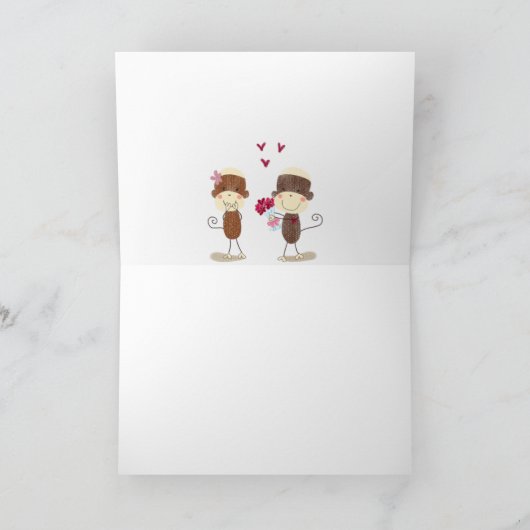 美しいソックス猿のカップルのバレンタインカード シーズンカード (内部)