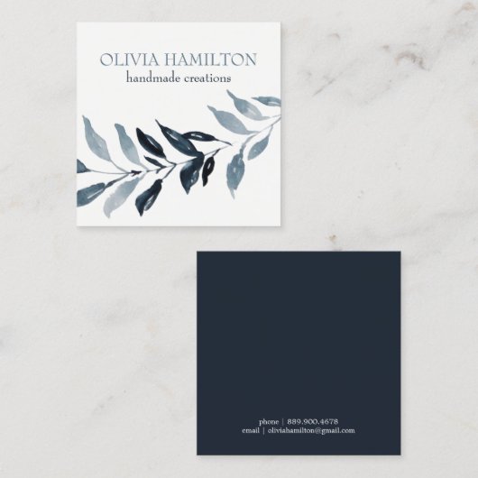 美しいソフトな水彩の青い葉  コーリングカード (正面/裏面)