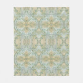 美しいソフトグリーンと黄パターン(の模様が)ある色 フリースブランケット (正面)