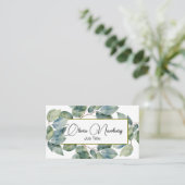 美しいソフトグリーンティール(緑がかった色)植物書 名刺 (スタンド正面)