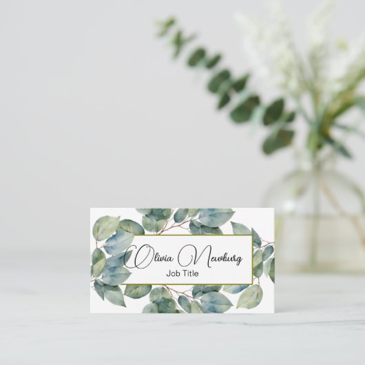 美しいソフトグリーンティール（緑がかった色）植物書 名刺 (スタンド正面)