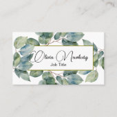 美しいソフトグリーンティール(緑がかった色)植物書 名刺 (正面)