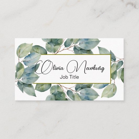 美しいソフトグリーンティール（緑がかった色）植物書 名刺 (正面)