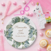 美しいソフトグリーンティール(緑がかった色)葉金ゴールド書 ペーパープレート (パーティー)