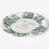 美しいソフトグリーンティール(緑がかった色)葉金ゴールド書 ペーパープレート (アングル)