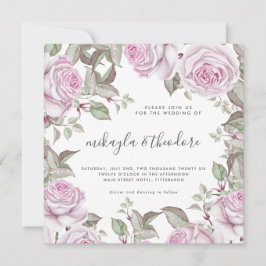 美しいソフトパープルの水色のバラ結婚ズ 招待状