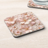 美しいソフトピンクのパステルの花 コースター (左側)