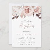 美しいソフトピンクのフローラベビーガールバプテスマ 招待状 (正面)