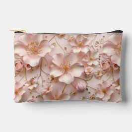 美しいソフトピンクパステルフローラプリント アクセサリーポーチ