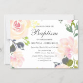 美しいソフトピンクローズフローラバプテスマ招待状 マグネット招待状 (正面)