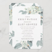 美しいソフトブルーフラワーベビーシャワー招待状 招待状 (正面/裏面)