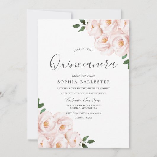 美しいソフト赤面ピンクの花キンセアニェラ 招待状 (正面)