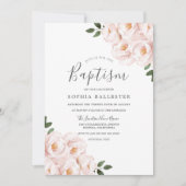 美しいソフト赤面ピンクフローラベビーガールバプテスマ 招待状 (正面)