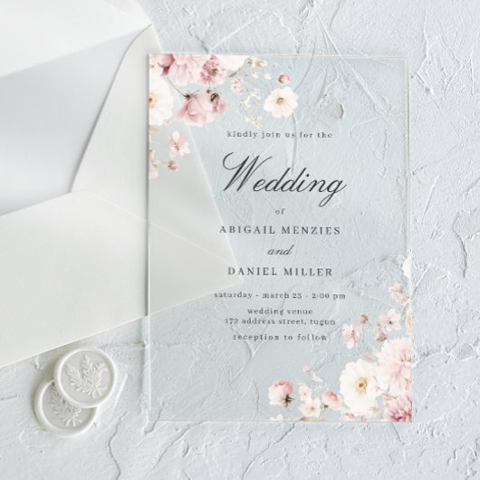 美しいソフト赤面結婚フローラ アクリル招待状