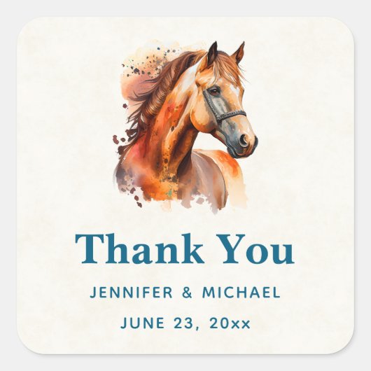美しいソレルホースポートレート結婚のサンキューユー スクエアシール (正面)