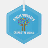 美しいソーシャルワーク引用文ブルークリスマス ガラスオーナメント (正面)