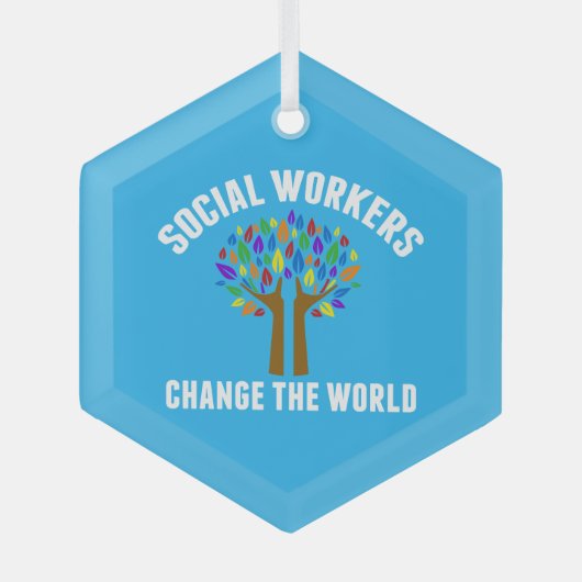 美しいソーシャルワーク引用文ブルークリスマス ガラスオーナメント (正面)