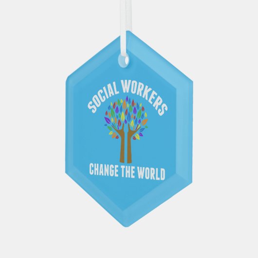 美しいソーシャルワーク引用文ブルークリスマス ガラスオーナメント (正面左)