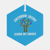 美しいソーシャルワーク引用文ブルークリスマス ガラスオーナメント (裏面)