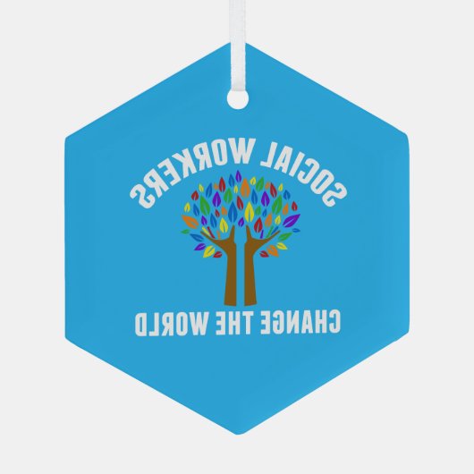 美しいソーシャルワーク引用文ブルークリスマス ガラスオーナメント (裏面)