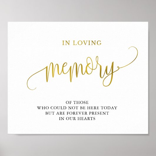 美しいタイポグラフィーのゴールド 愛する人の記憶に結婚式看板 ポスター (正面)