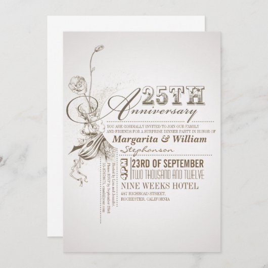 美しいタイポグラフィ25周年記念招待状 招待状 (正面/裏面)