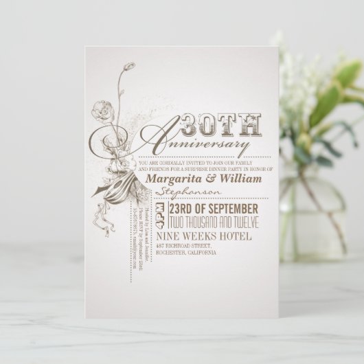 美しいタイポグラフィ30周年記念招待状 招待状 (スタンド正面)